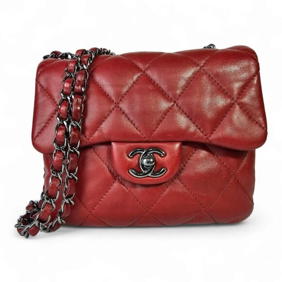 CHANEL CC Logo Mini Matelasse Double Chain Shoulder Bag Leather Red CC Quilted - Picture 7 of 16